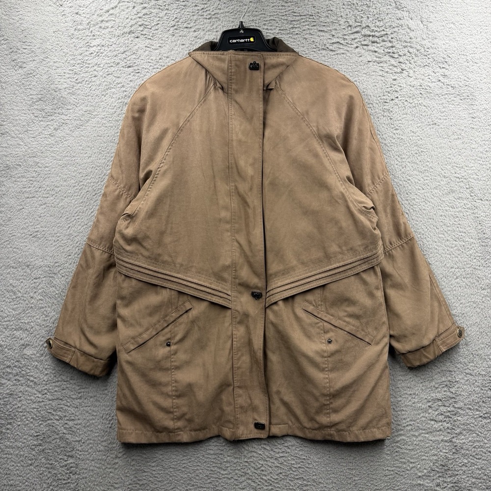 St Johns Bay Jacket Size XL Barn Chore Coat Brown Tan Plaid Lining Outerwear